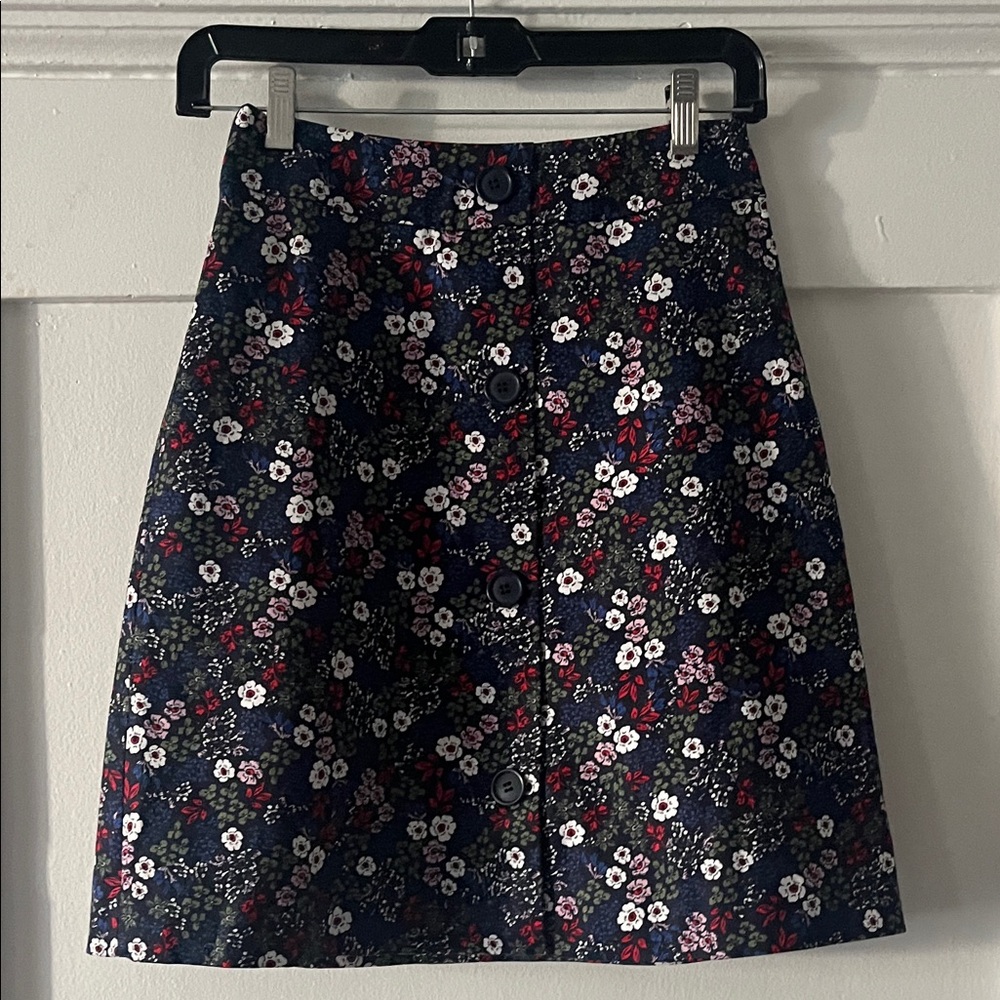1901 Navy Floral A-Line Skirt